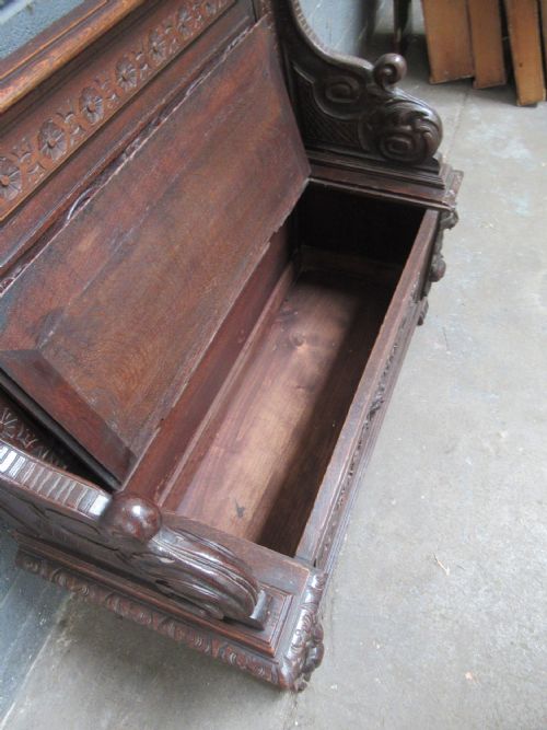 VICTORIAN CARVED OAK LID BENCH SEAT - ADDITIONAL PHOTO 8
