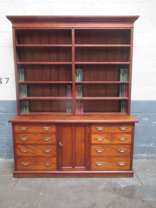 Large Victorian Mahogany Open Bookcase