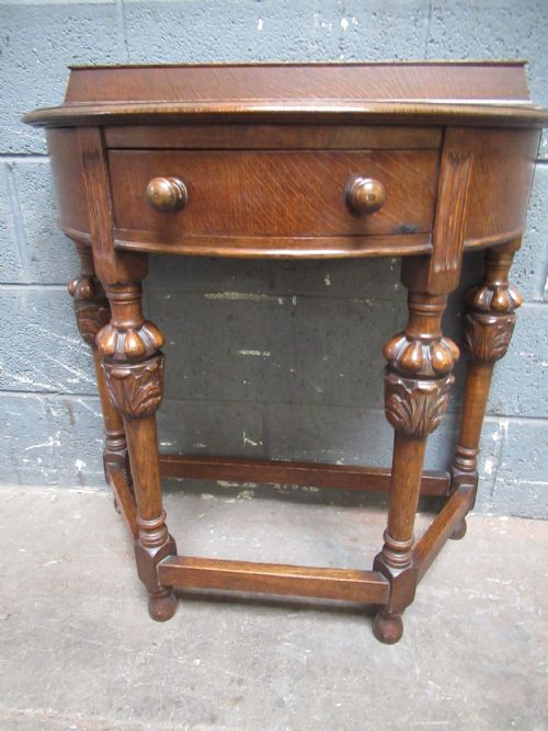 Oak  1920s   D  Shaped   Side Table