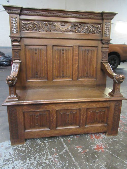 Late Victorian   Oak Lid Bench Seat