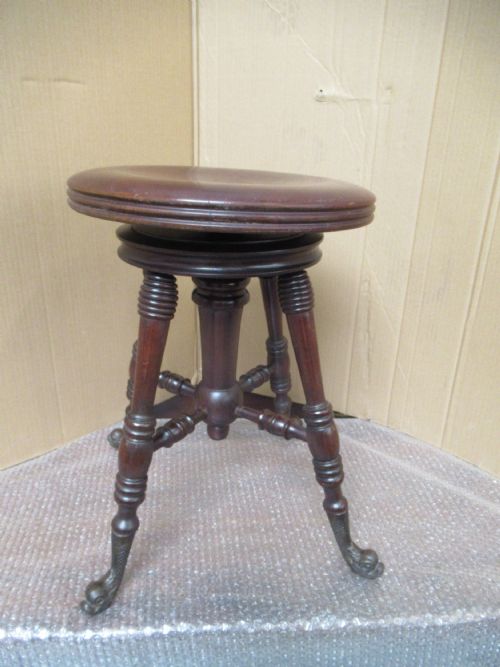 VICTORIAN MAHOGANY SWIVEL TOP ADJUSTABLE STOOL - ADDITIONAL PHOTO 1