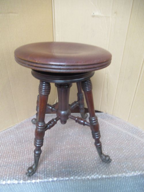 VICTORIAN MAHOGANY SWIVEL TOP ADJUSTABLE STOOL - ADDITIONAL PHOTO 2