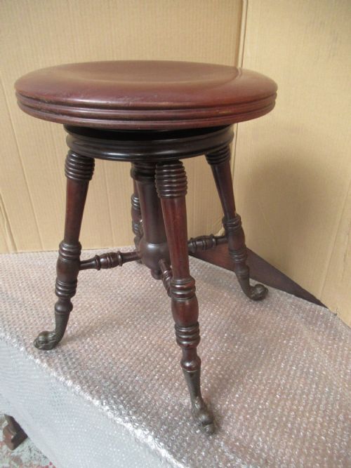 VICTORIAN MAHOGANY SWIVEL TOP ADJUSTABLE STOOL - ADDITIONAL PHOTO 3