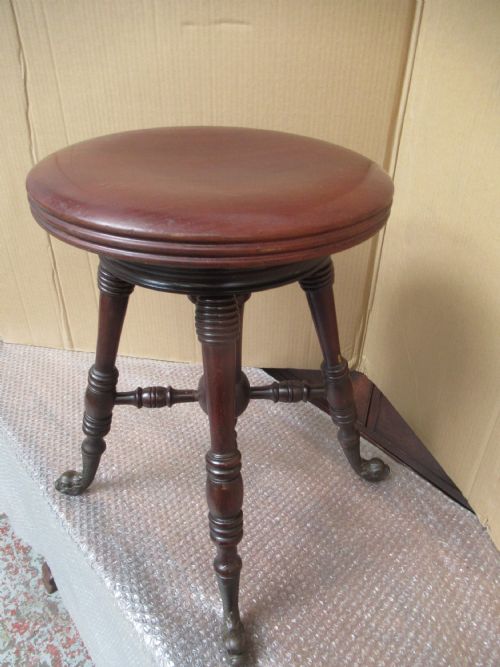 VICTORIAN MAHOGANY SWIVEL TOP ADJUSTABLE STOOL - ADDITIONAL PHOTO 4