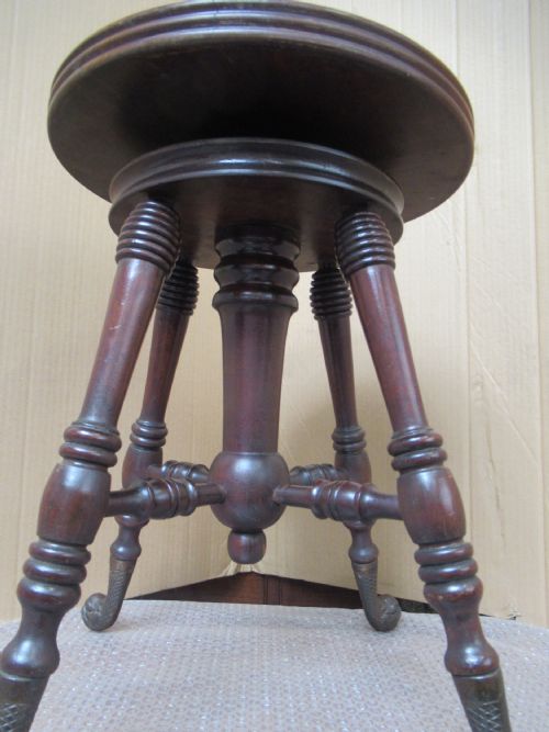 VICTORIAN MAHOGANY SWIVEL TOP ADJUSTABLE STOOL - ADDITIONAL PHOTO 7