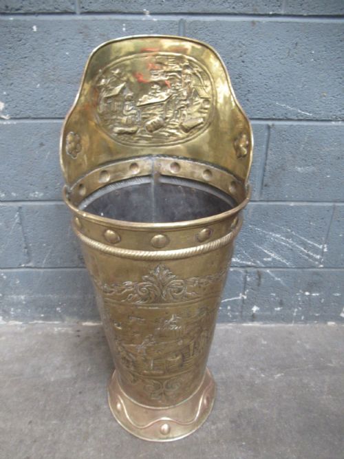 TALL BRASS EMBOSSED STICK HOLDER LOG BIN - ADDITIONAL PHOTO 1