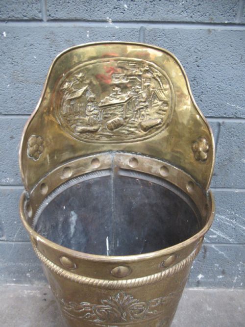 TALL BRASS EMBOSSED STICK HOLDER LOG BIN - ADDITIONAL PHOTO 2