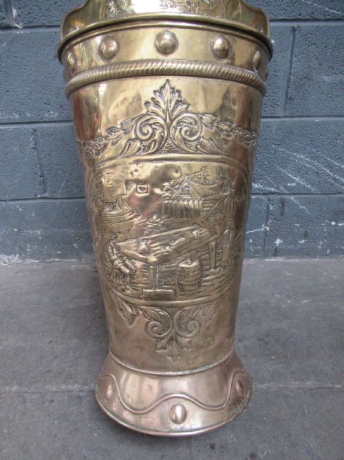TALL BRASS EMBOSSED STICK HOLDER LOG BIN - ADDITIONAL PHOTO 3