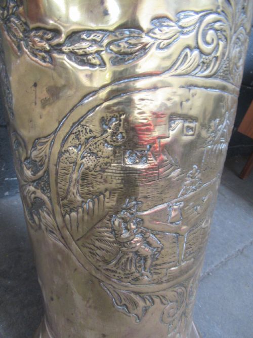 TALL BRASS EMBOSSED STICK HOLDER LOG BIN - ADDITIONAL PHOTO 4