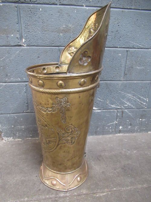 TALL BRASS EMBOSSED STICK HOLDER LOG BIN - ADDITIONAL PHOTO 7