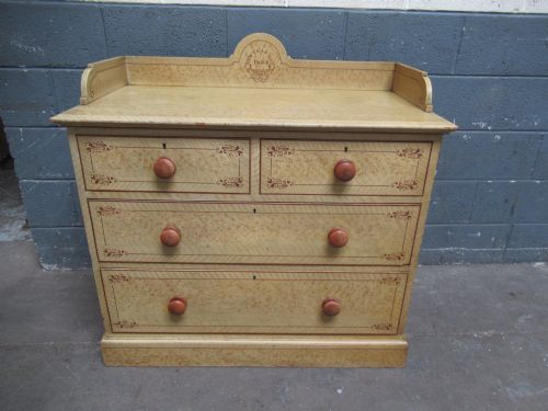 VICTORIAN ORIGINAL PAINTED AND DATED PINE CHEST OF DRAWERS