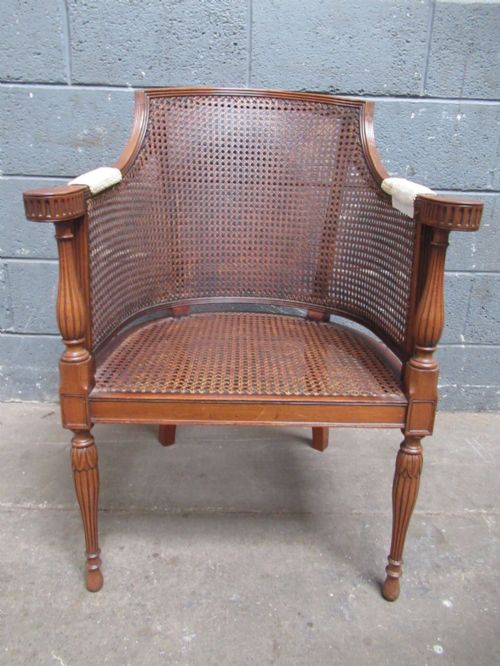 Mahogany Tub Shaped Caned Arm Chair