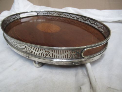 Oval   Mahogany and Plated   Server Tray