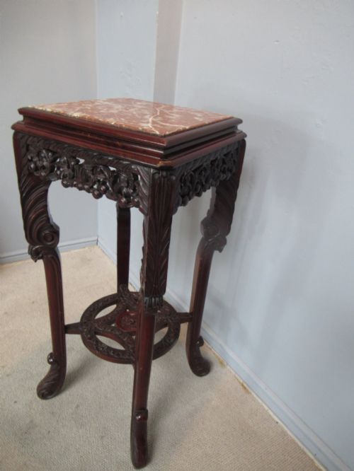 Oriental    Hard Wood and Marble Top Stand