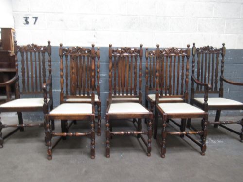 Set of Eight    1920s  Oak Dining Chairs