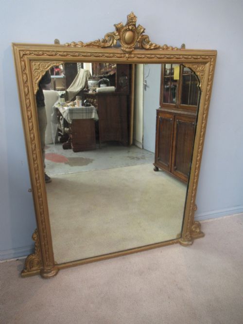 Victorian Period Gilt / Plaster   Overmantle Mirror