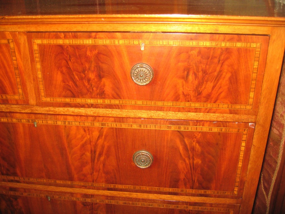Large Edwardian mahogany inlaid chest of drawers View II