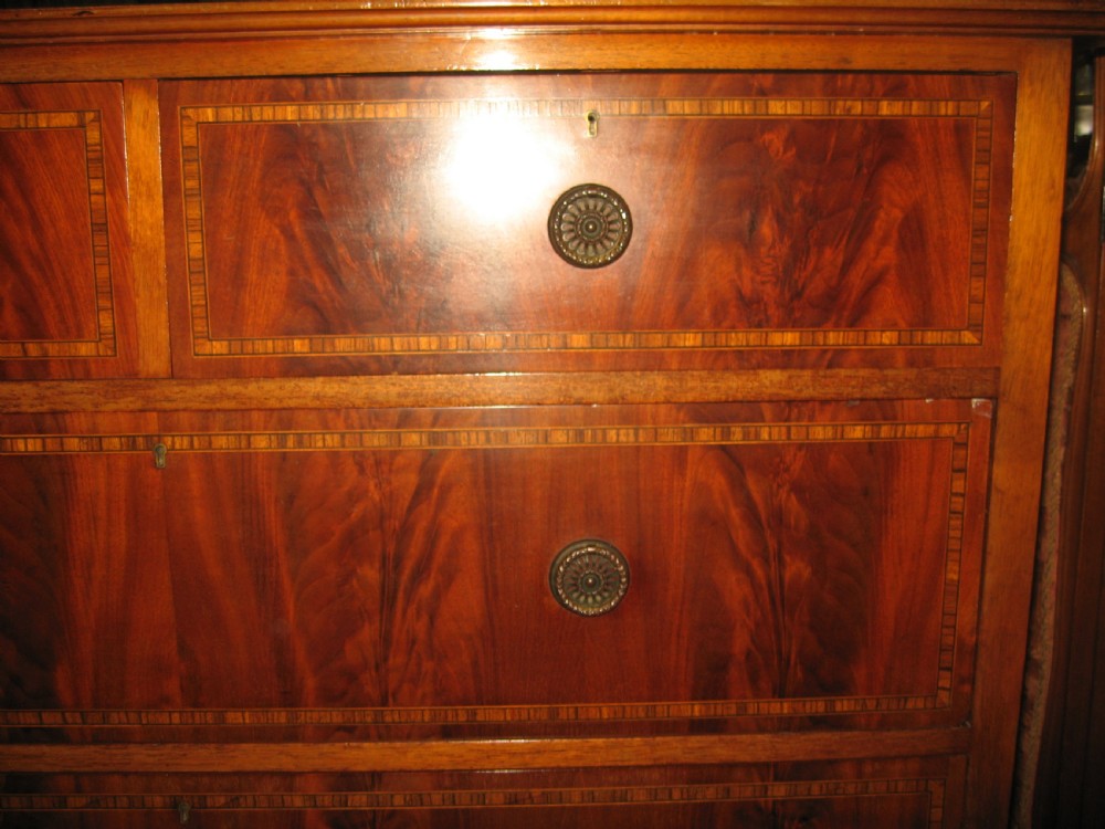 Large Edwardian mahogany inlaid chest of drawers View V