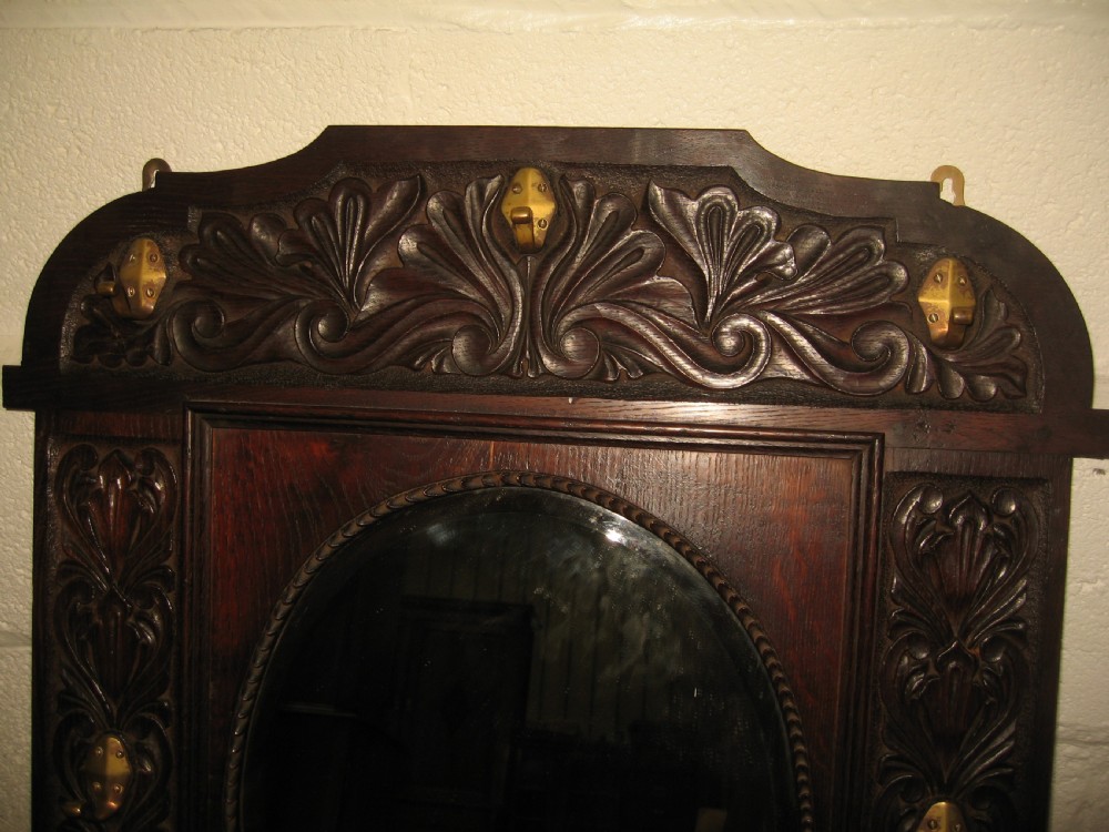 Oak  wall hanging  hat rack  mirror View II