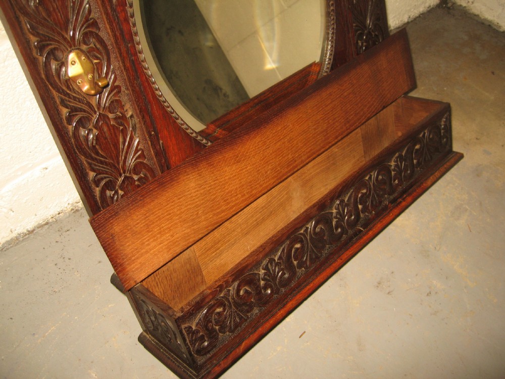 Oak  wall hanging  hat rack  mirror View III