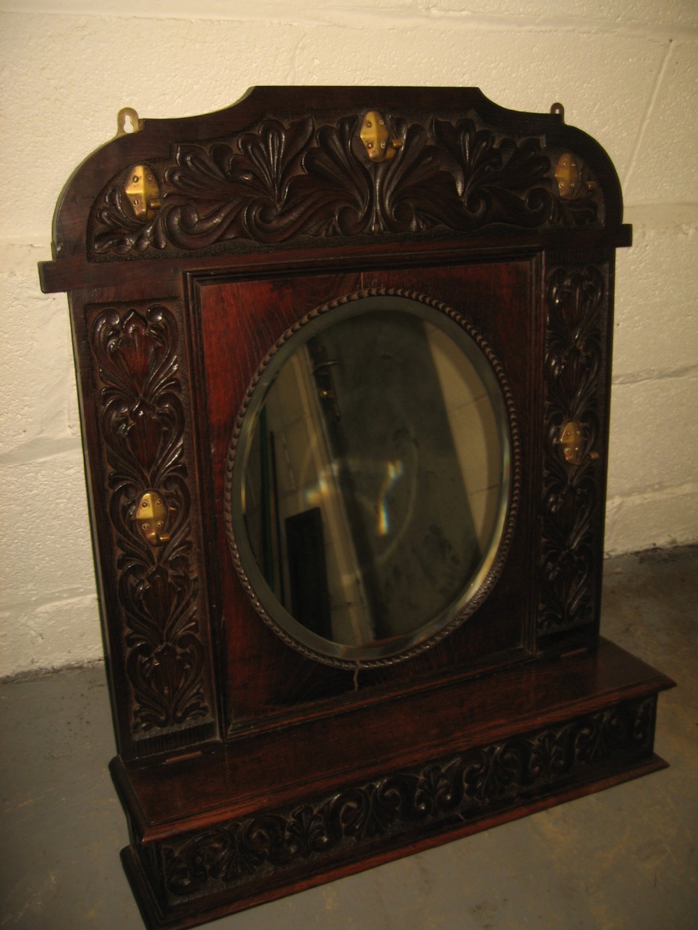 Oak  wall hanging  hat rack  mirror View IV