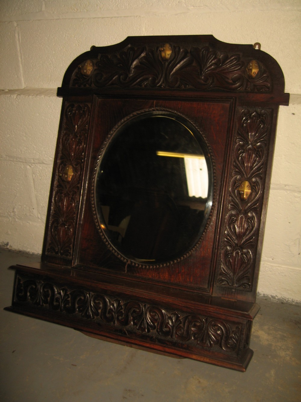 Oak  wall hanging  hat rack  mirror View V