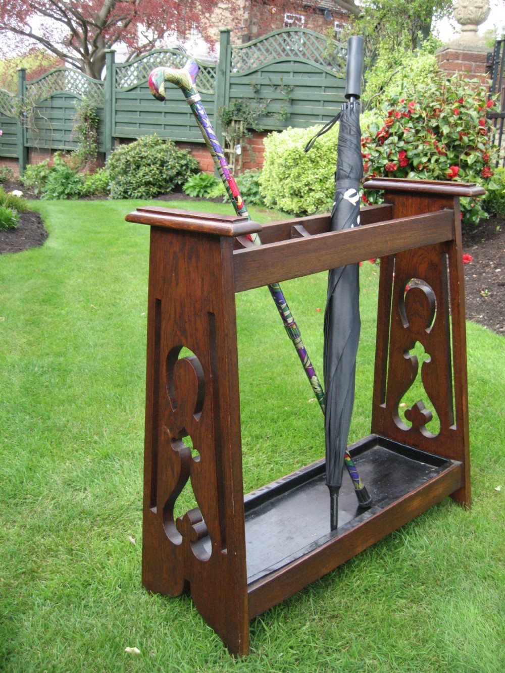 Oak arts and crafts  walking stick stand View II