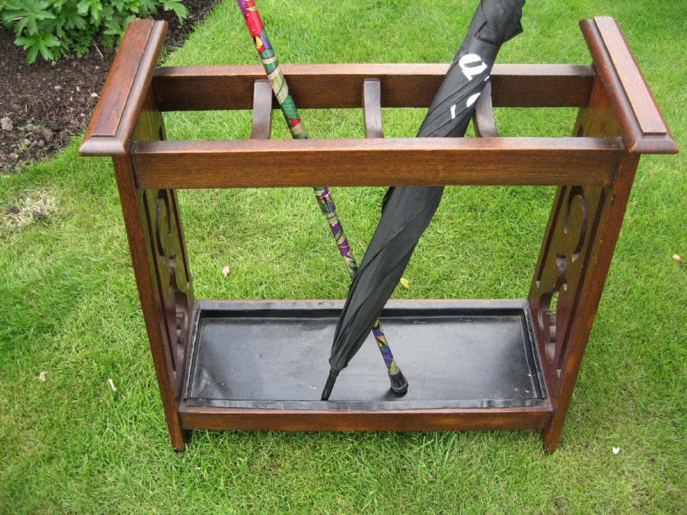 Oak arts and crafts  walking stick stand View III