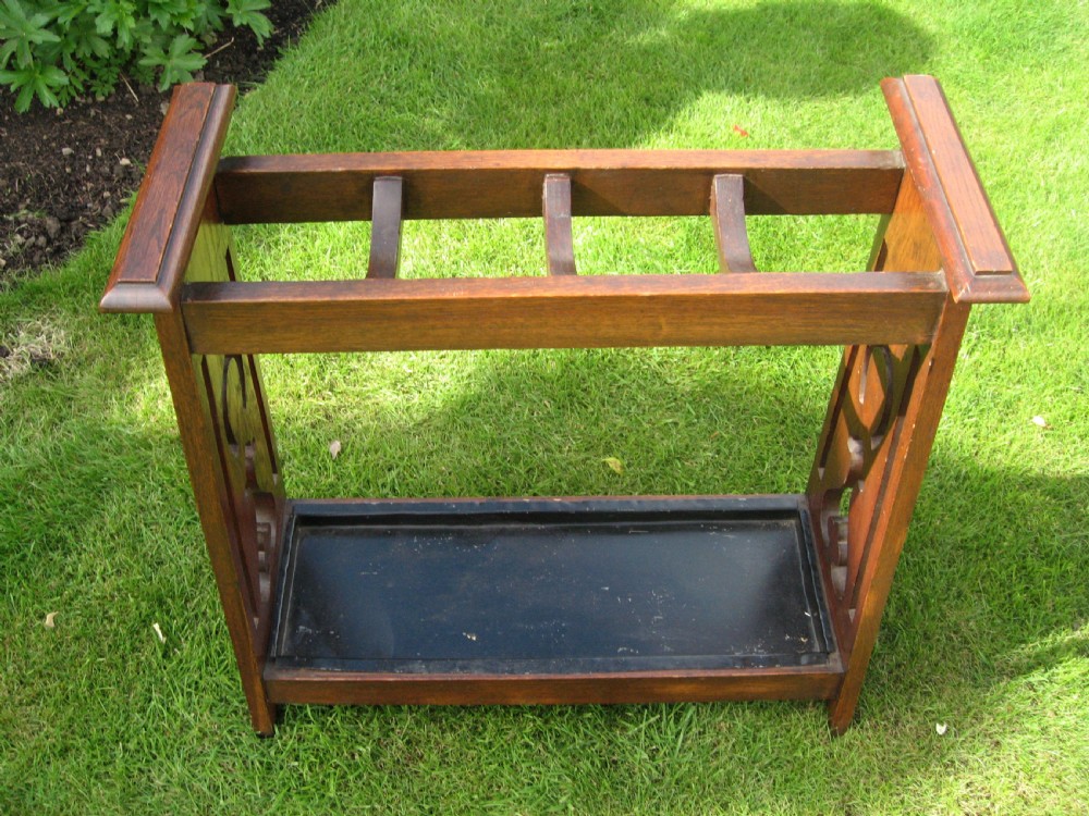 Oak arts and crafts  walking stick stand View IV