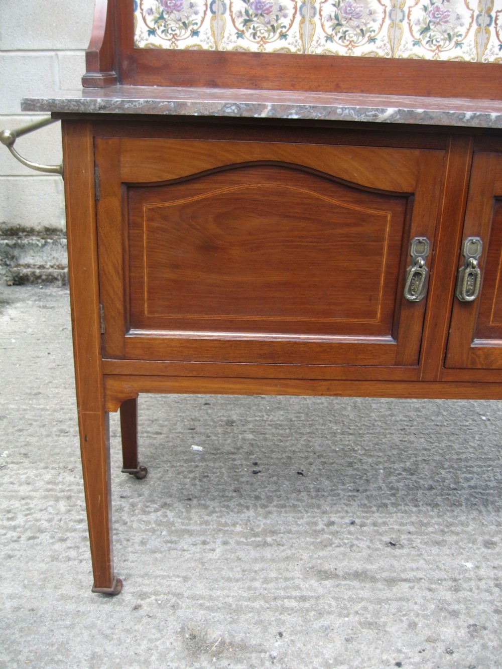 Edwardian inlaid mahogany marble and tile back washstand View IV
