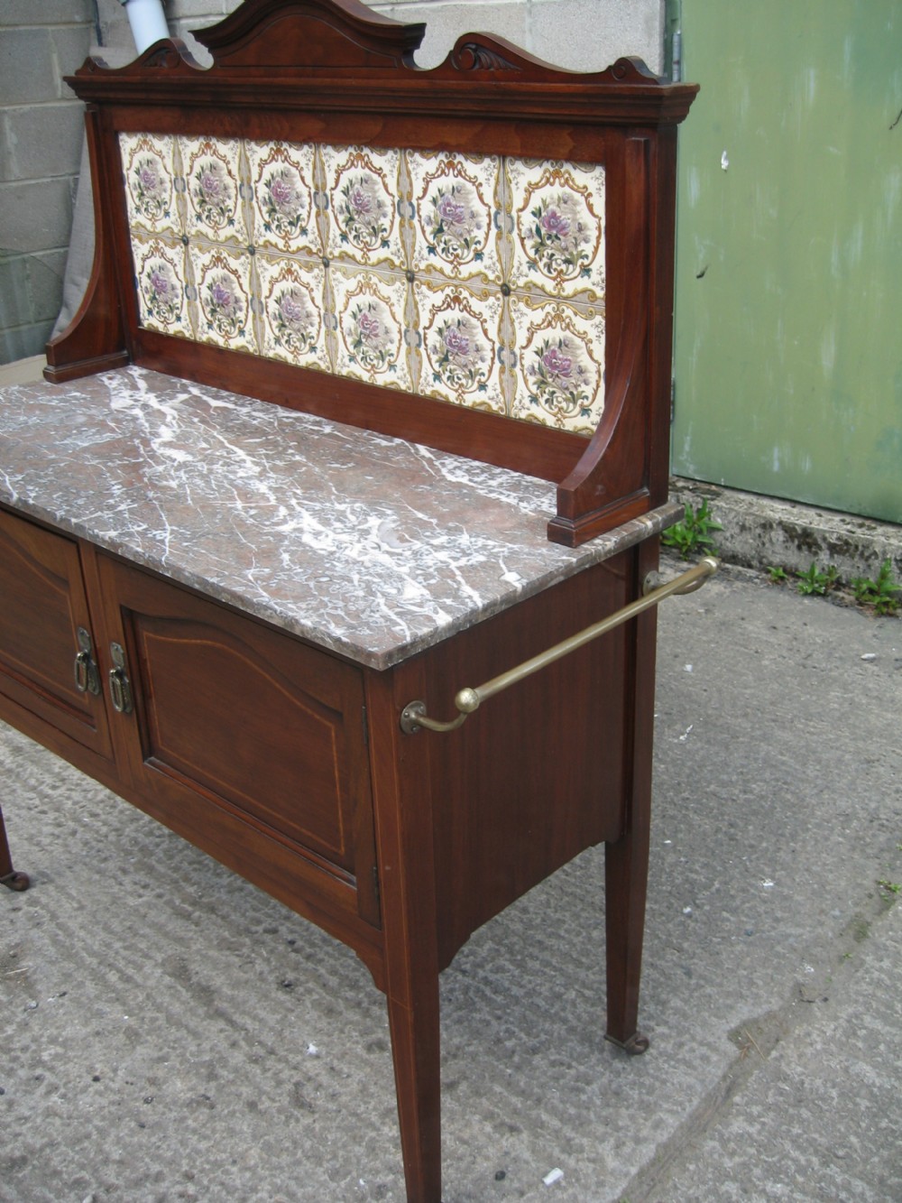 Edwardian inlaid mahogany marble and tile back washstand View VI