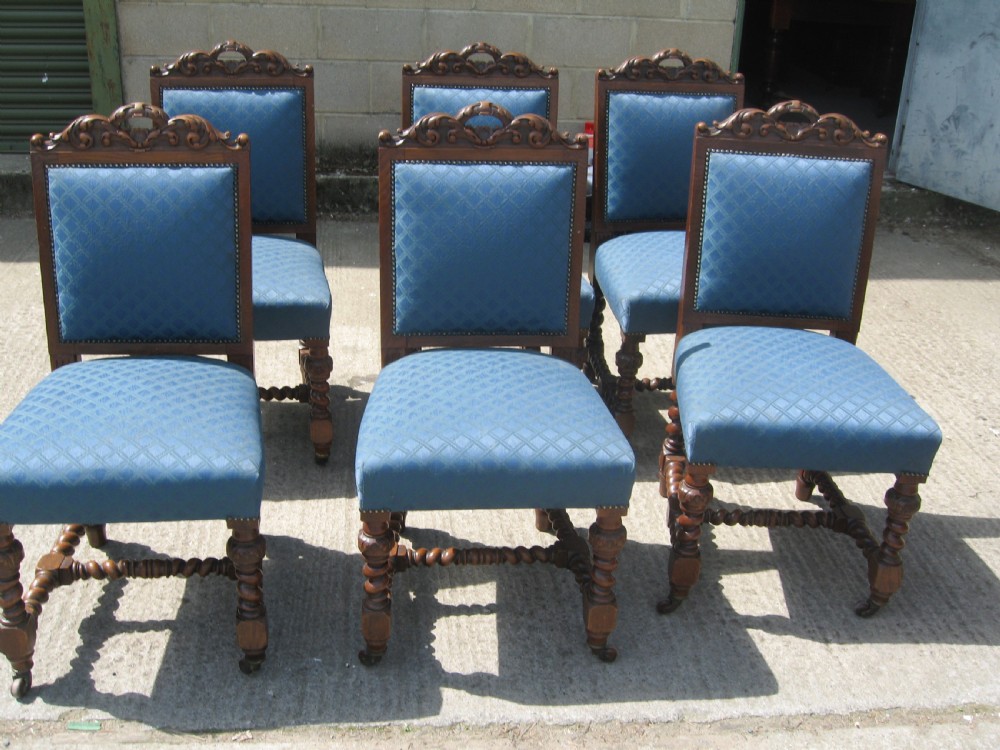Set of six Victorian oak  dining chairs View II