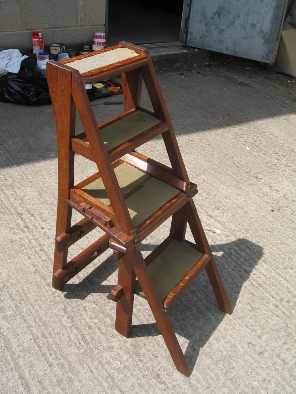 Victorian oak folding chair  steps