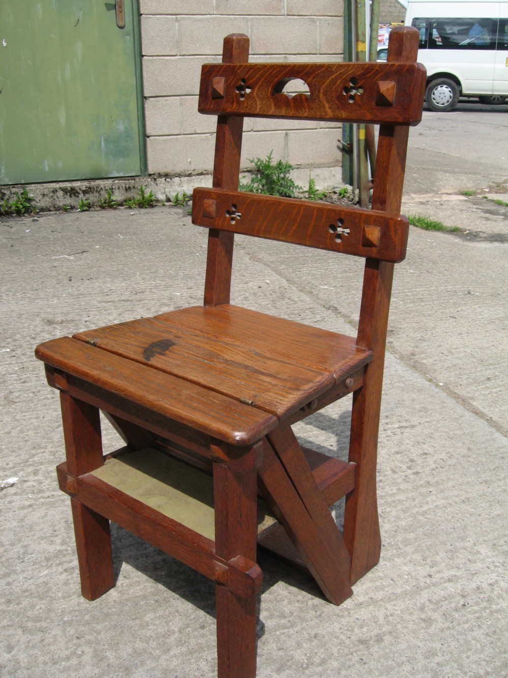 Victorian oak folding chair  steps View II