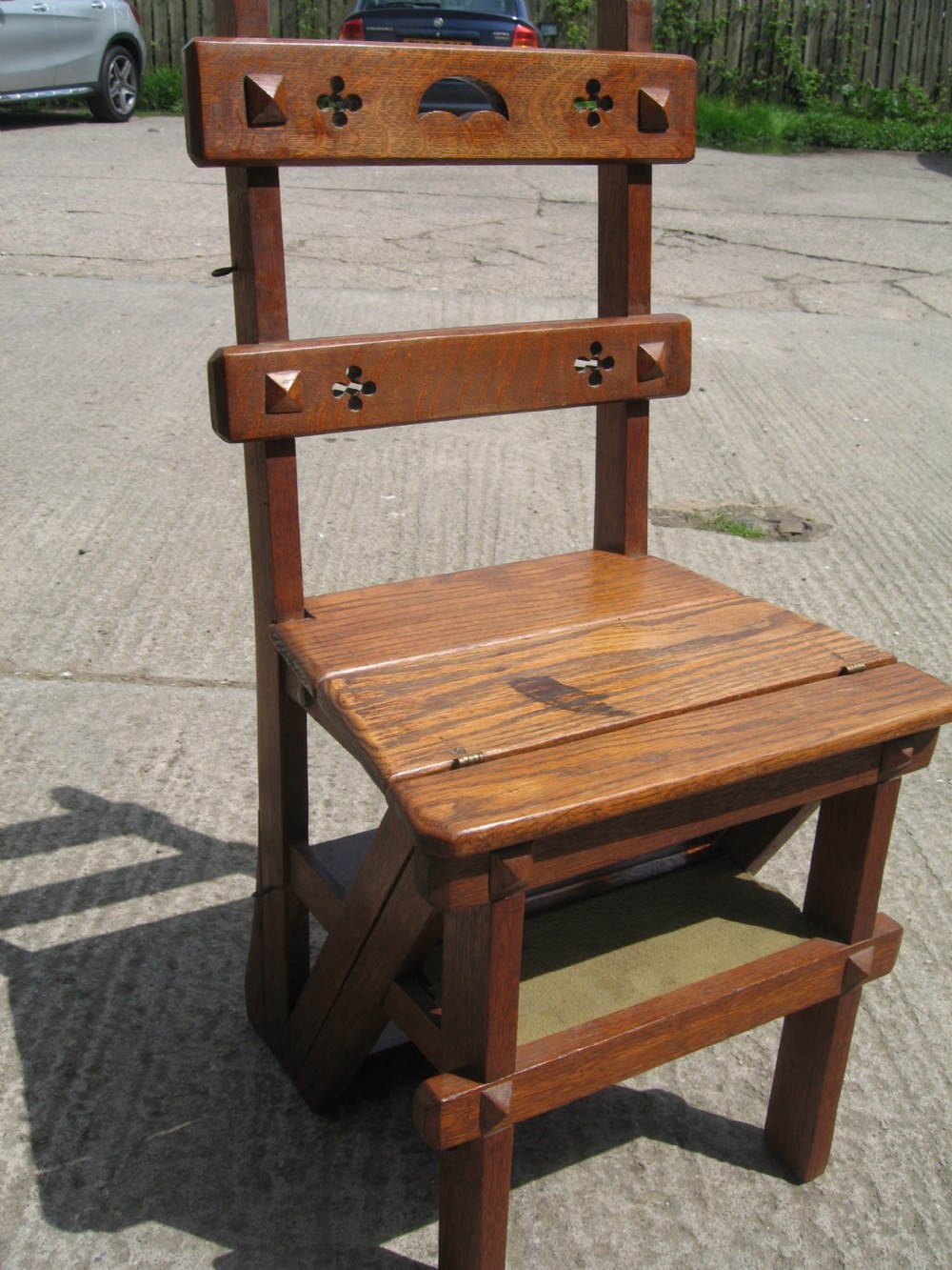Victorian oak folding chair  steps View IV