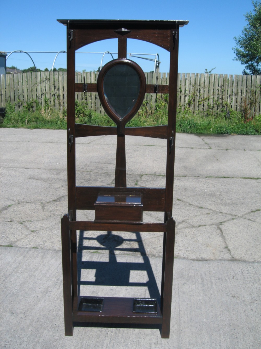 Oak hall stand hat and stick holder