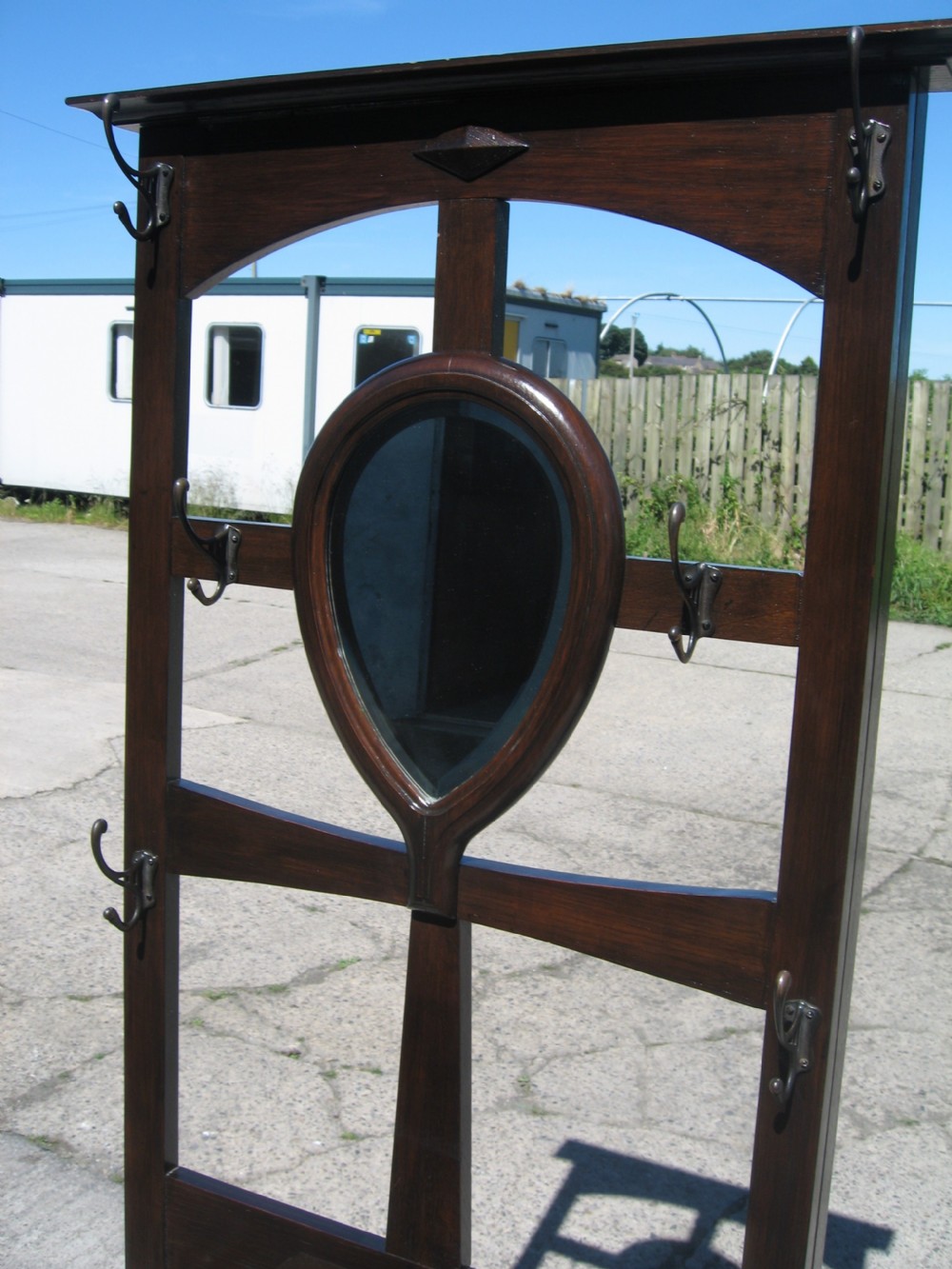 Oak hall stand hat and stick holder View II