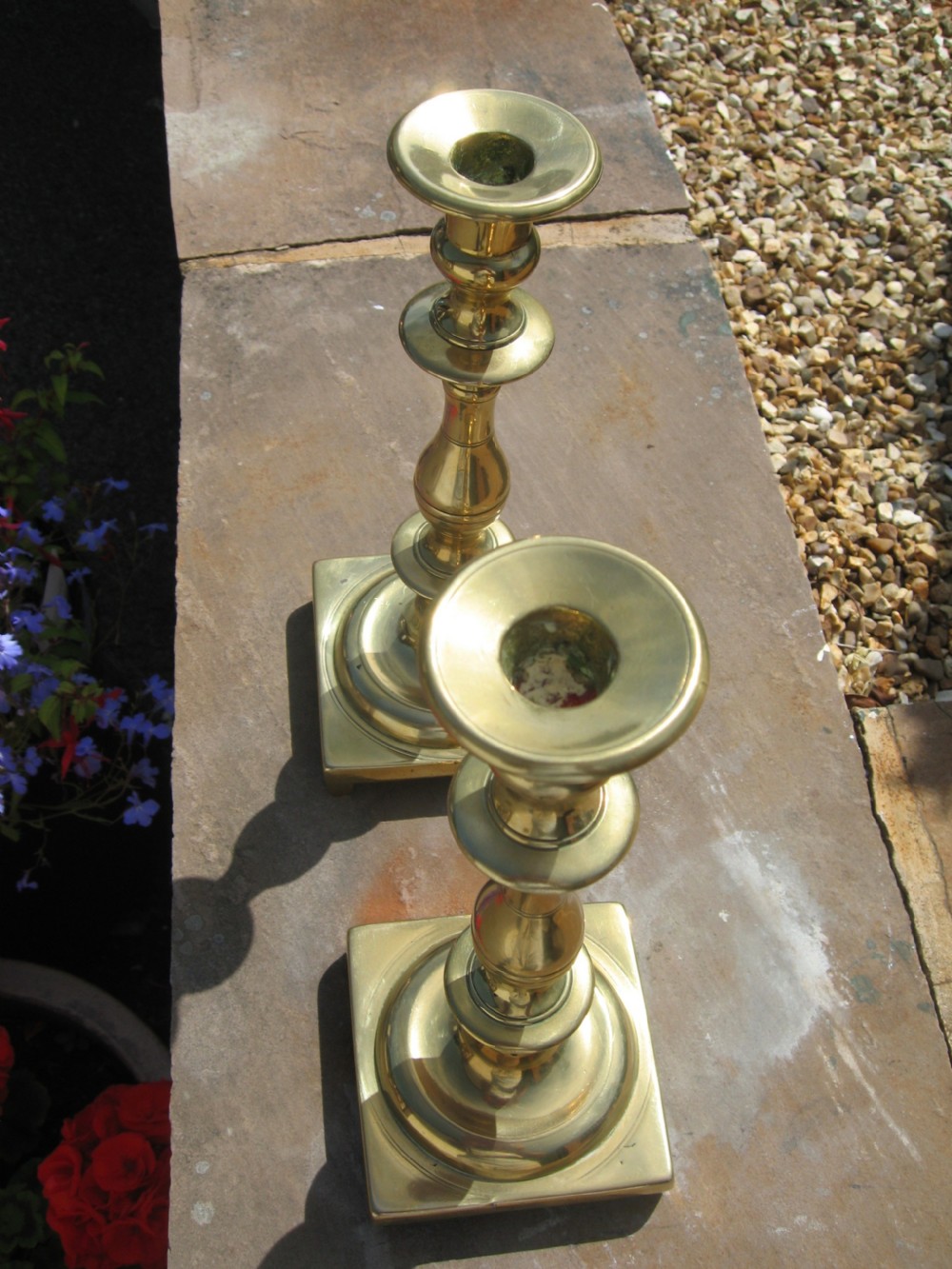 Attractive pair of 19th century brass candle sticks View II