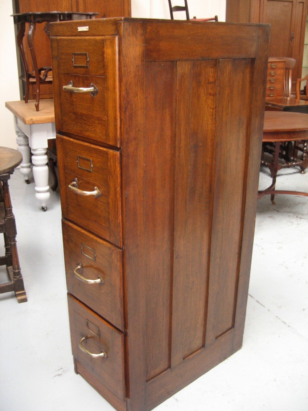 Oak four drawer file chest cabinet View III