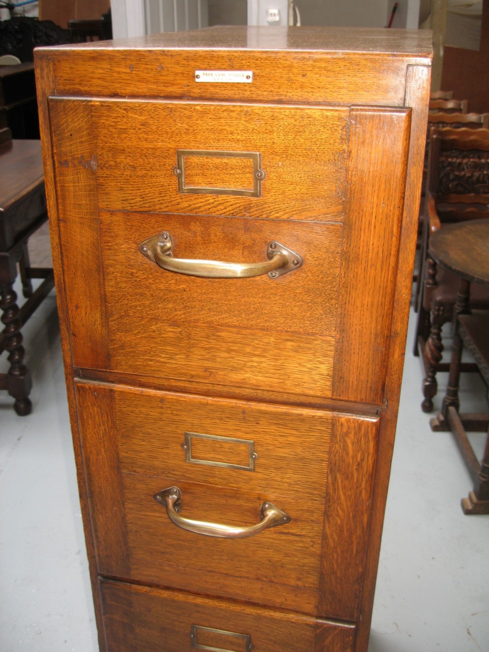 Oak four drawer file chest cabinet View IV