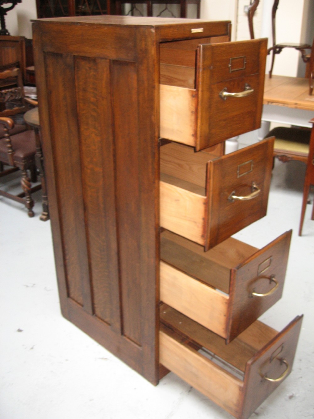 Oak four drawer file chest cabinet View VII