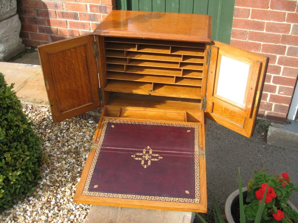 Oak stationary  writing slope cabinet