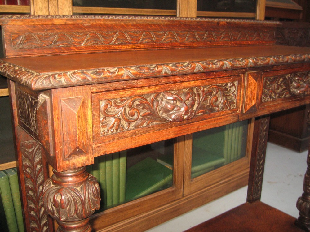 Late Victorian carved oak side table View II