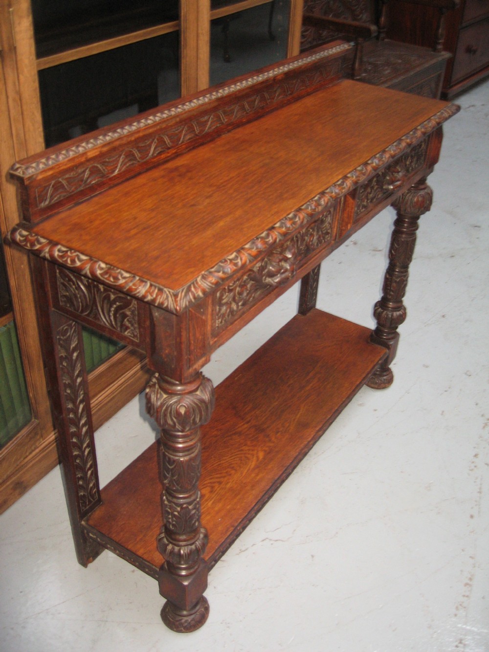 Late Victorian carved oak side table View III