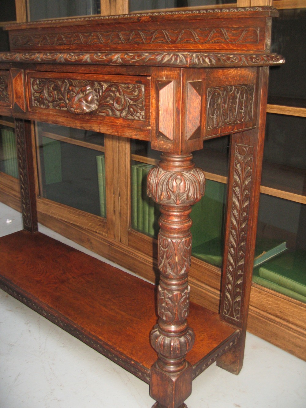 Late Victorian carved oak side table View V