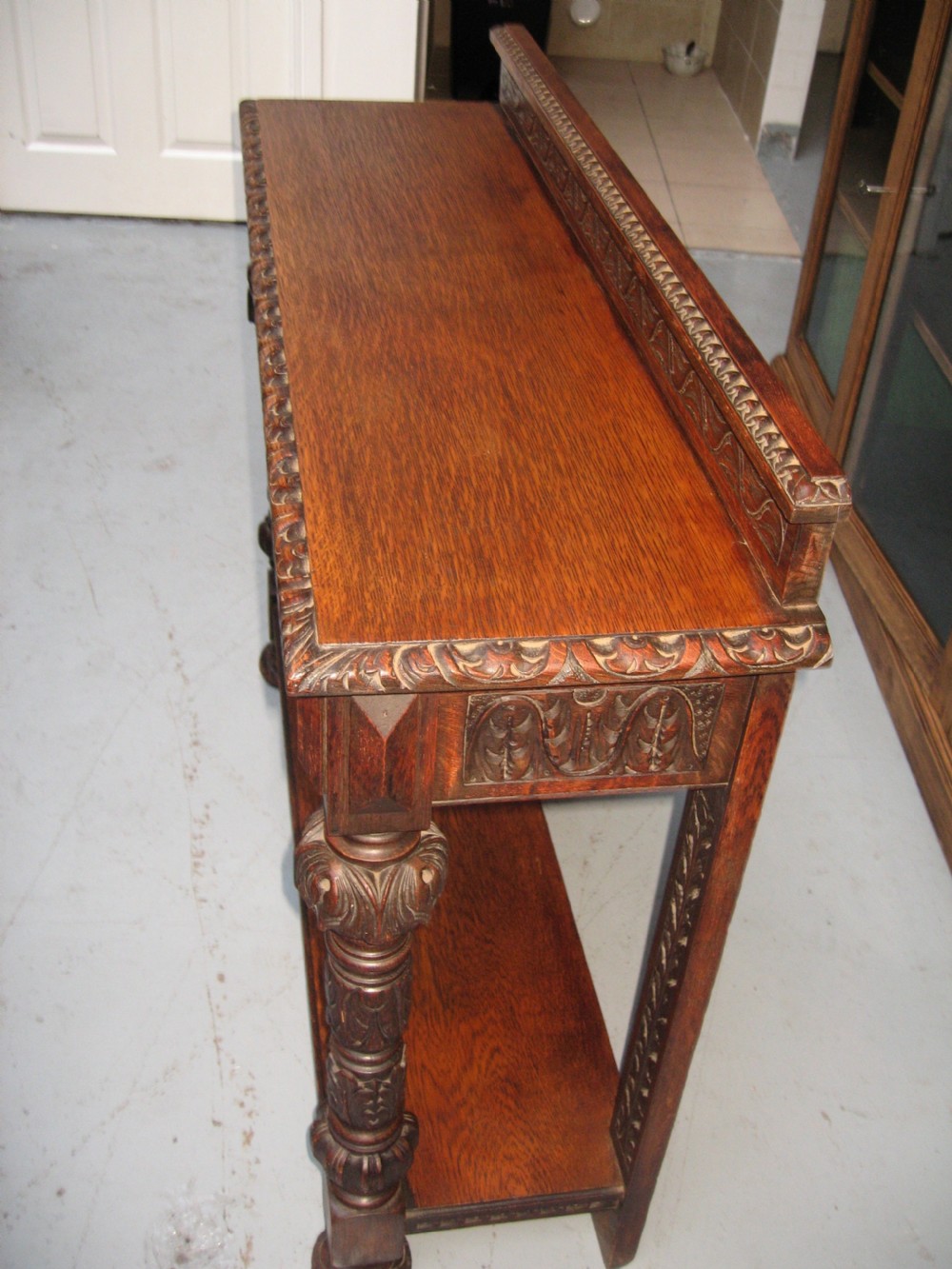 Late Victorian carved oak side table View VII