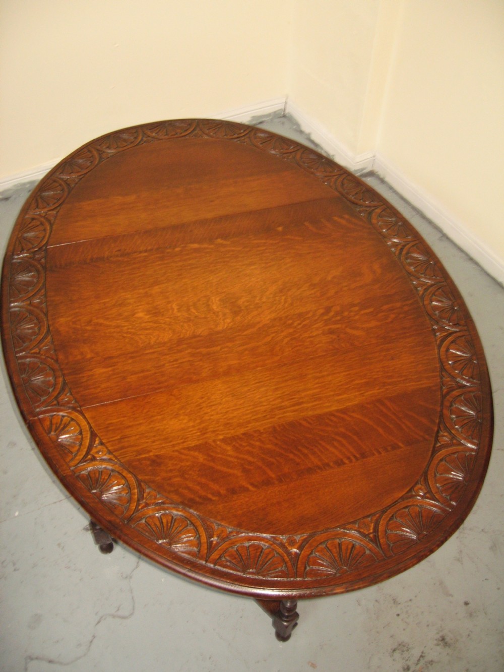Oval oak drop leaf dining table View VII