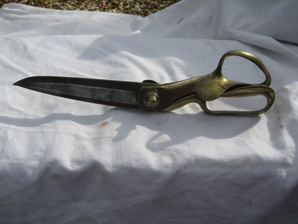 Large pair of Victorian brass and steel  tailors shears 