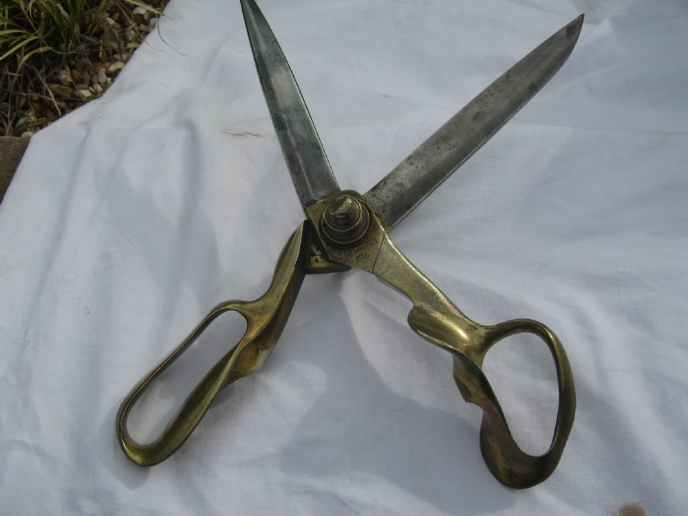 Large pair of Victorian brass and steel  tailors shears  View II
