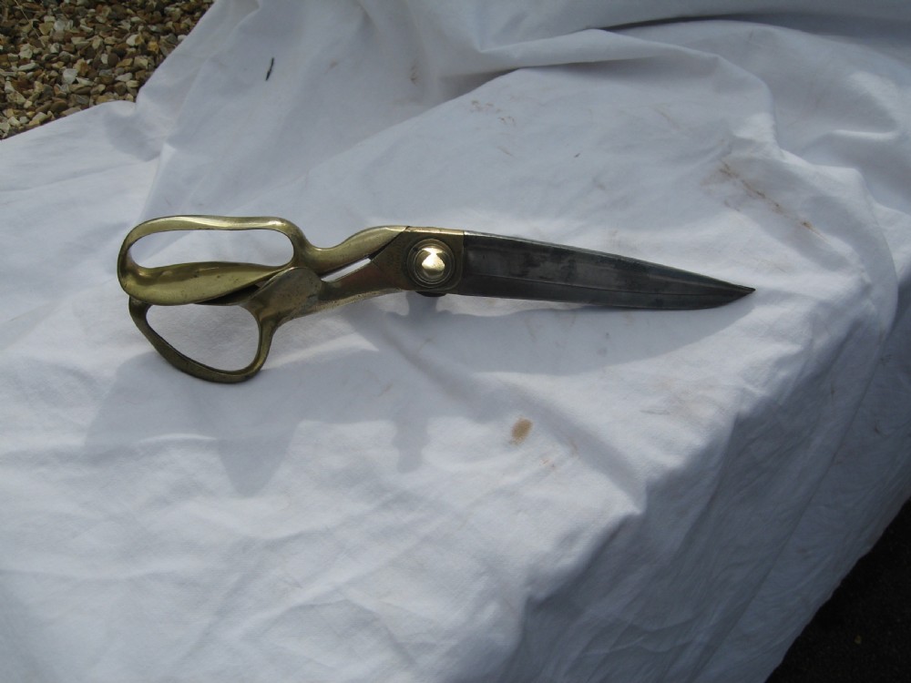 Large pair of Victorian brass and steel  tailors shears  View V